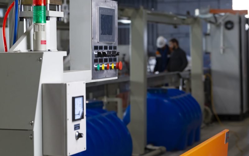 Control panel system in a cable factory close up